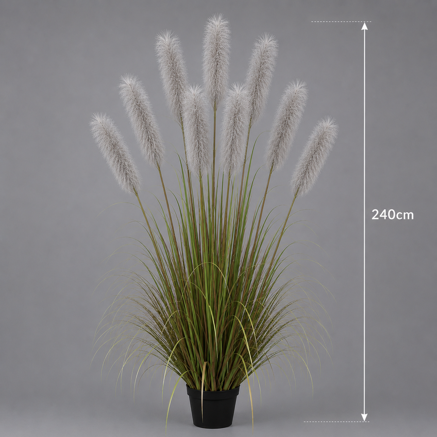 Erba ornamentale per piante artificiali, 240 cm, con 9 fili, canna ed erba, verde e grigio, senza vaso