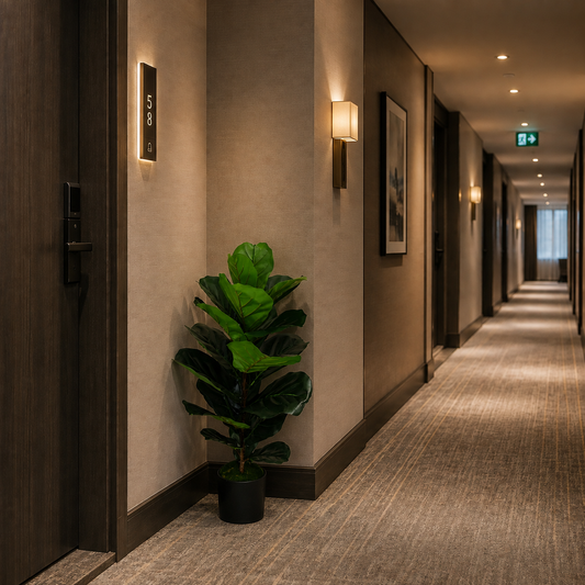 Pianta artificiale tipo albero Ficus, 2 rami, 100 cm, verde, con vaso