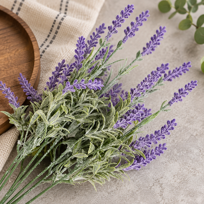 Pianta artificiale, fiore di lavanda decorativo, 7 rami, 45 cm, viola e verde, set da 2 pezzi