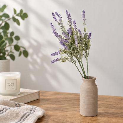 Pianta artificiale, fiore di lavanda decorativo, 7 rami, 45 cm, viola e verde, set da 2 pezzi