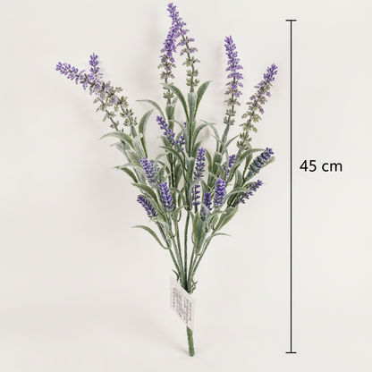 Pianta artificiale, fiore di lavanda decorativo, 7 rami, 45 cm, viola e verde, set da 2 pezzi