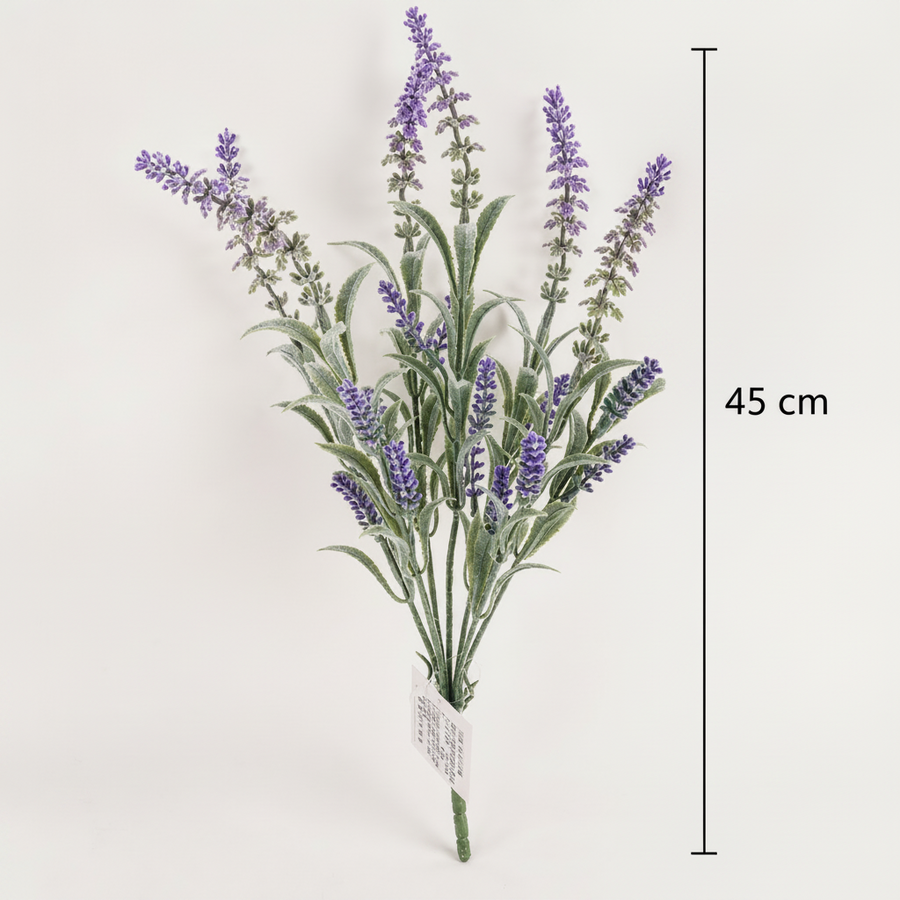 Pianta artificiale, fiore di lavanda decorativo, 7 rami, 45 cm, viola e verde, set da 2 pezzi