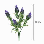 Pianta artificiale, fiore di lavanda decorativo, 5 rami, 33 cm, viola e verde, set da 2