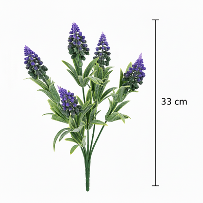Pianta artificiale, fiore di lavanda decorativo, 5 rami, 33 cm, viola e verde, set da 2