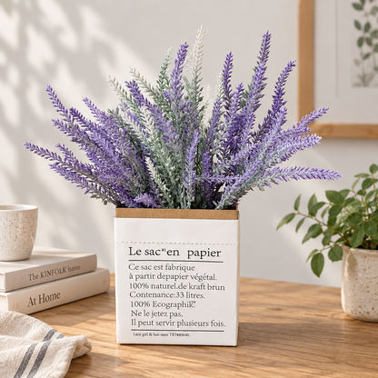 Pianta artificiale, fiore di lavanda decorativo, 5 rami, 38 cm, viola e verde, set da 2