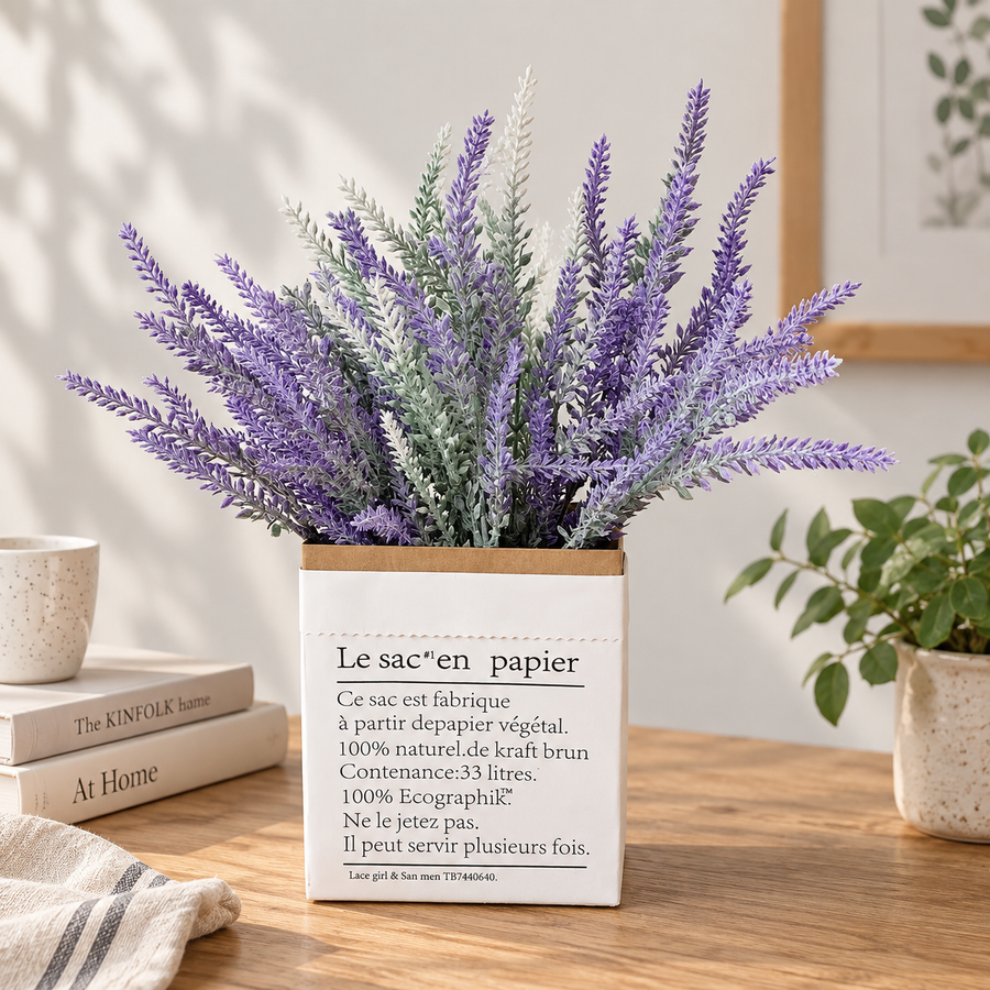 Pianta artificiale, fiore di lavanda decorativo, 5 rami, 38 cm, viola e verde, set da 2