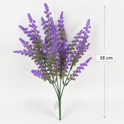Pianta artificiale, fiore di lavanda decorativo, 5 rami, 38 cm, viola e verde, set da 2