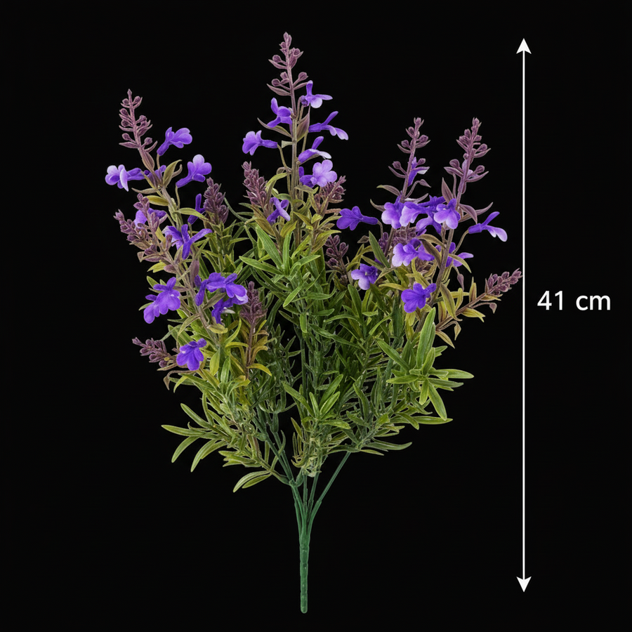 Pianta artificiale, fiore di lavanda decorativo, 5 rami, 41 cm, viola verde e bianco, set da 2