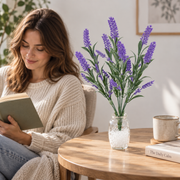 Planta Artificiala, Floare Decorativa de Lavanda, 7 Ramuri, 42 cm, Mov si Verde, Set de 2 Bucati