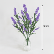 Planta Artificiala, Floare Decorativa de Lavanda, 7 Ramuri, 42 cm, Mov si Verde, Set de 2 Bucati