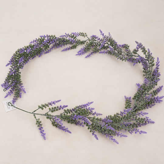 Planta Artificiala Ghirlanda Decorativa de Lavanda, Aspect Bogat, 185cm, 122 Ramificatii, Verde si Mov, Set de 2 Bucati