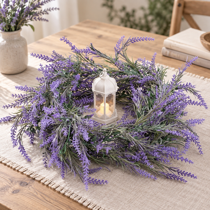 Planta Artificiala Ghirlanda Decorativa de Lavanda, Aspect Bogat, 185cm, 122 Ramificatii, Verde si Mov, Set de 2 Bucati
