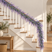 Planta Artificiala Ghirlanda Decorativa de Lavanda, Aspect Bogat, 185cm, 122 Ramificatii, Verde si Mov, Set de 2 Bucati