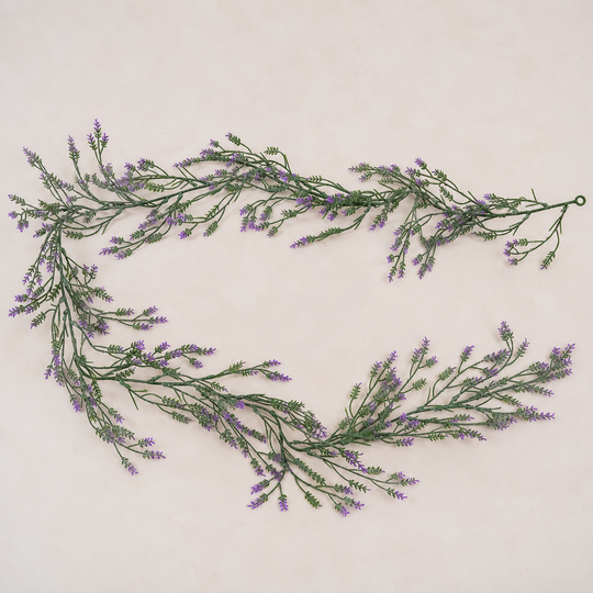 Ghirlanda decorativa di lavanda con piante artificiali, aspetto naturale, 185 cm, 72 rami, verde e viola, set di 2 pezzi