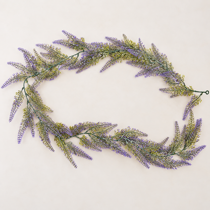 Ghirlanda decorativa di lavanda con piante artificiali, aspetto voluminoso, 183 cm, 72 rami, verde e viola, set da 2 pezzi
