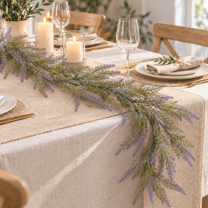 Ghirlanda decorativa di lavanda con piante artificiali, aspetto voluminoso, 183 cm, 72 rami, verde e viola, set da 2 pezzi