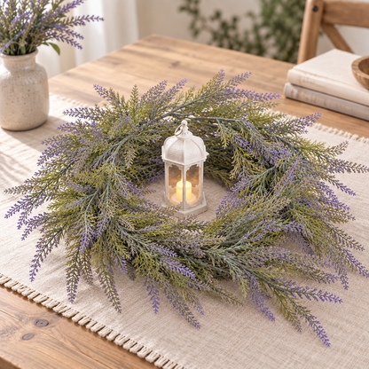Ghirlanda decorativa di lavanda con piante artificiali, aspetto voluminoso, 183 cm, 72 rami, verde e viola, set da 2 pezzi