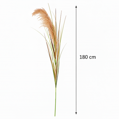 Pianta artificiale erba ornamentale, 180 cm, canna ed erba, verde e marrone, senza vaso
