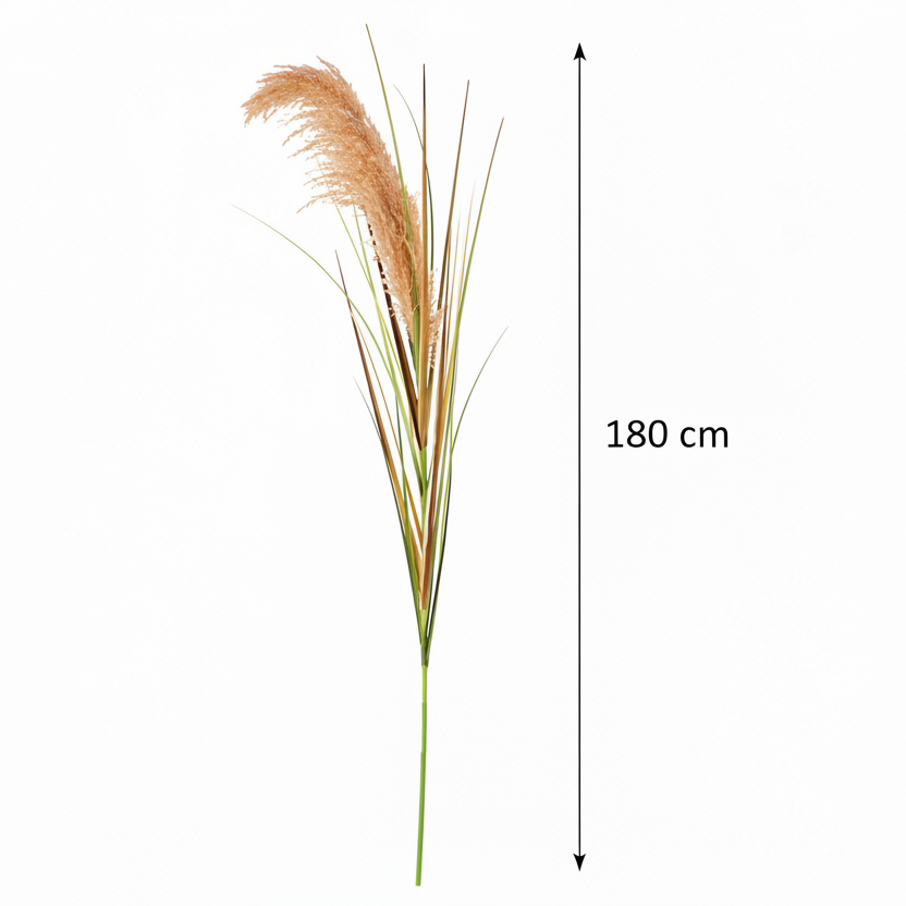 Pianta artificiale erba ornamentale, 180 cm, canna ed erba, verde e marrone, senza vaso