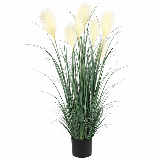 Pianta Artificiale Erba Ornamentale, 180 cm, con 7 Fili, Canna ed Erba, Verde e Bianco, Senza Vaso