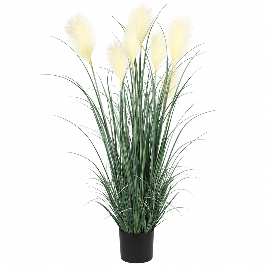 Pianta Artificiale Erba Ornamentale, 180 cm, con 7 Fili, Canna ed Erba, Verde e Bianco, Senza Vaso