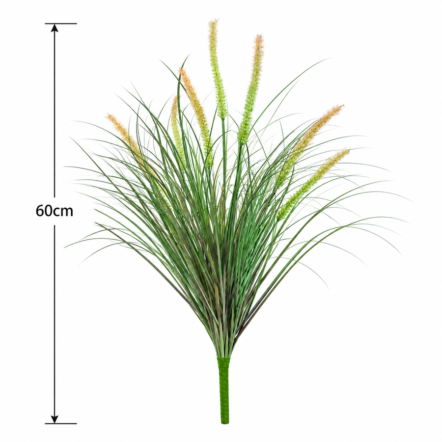 Planta Artificiala Iarba Ornamentala Tip Coada Vulpii, 60 cm, cu 7 Spice, Verde si Roz, Fara Ghiveci