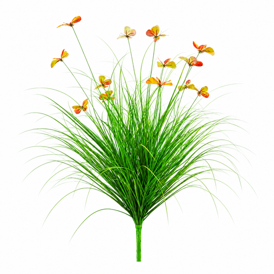 Pianta ornamentale artificiale in erba farfalla, 100 cm, con 13 fiori, verde e rosso, senza vaso