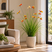 Pianta ornamentale artificiale in erba farfalla, 100 cm, con 13 fiori, verde e rosso, senza vaso
