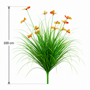 Pianta ornamentale artificiale in erba farfalla, 100 cm, con 13 fiori, verde e rosso, senza vaso