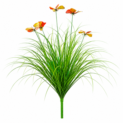 Pianta ornamentale artificiale in erba farfalla, 60 cm, con 5 fiori, verde e rosso, senza vaso