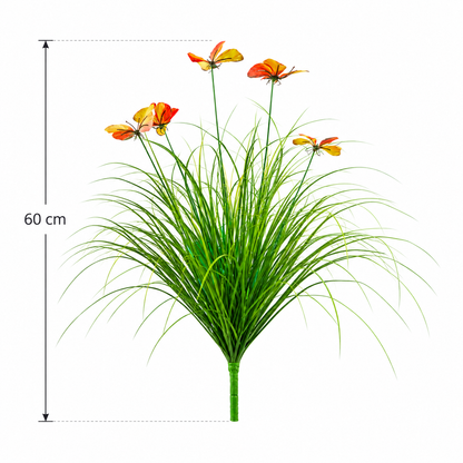 Pianta ornamentale artificiale in erba farfalla, 60 cm, con 5 fiori, verde e rosso, senza vaso