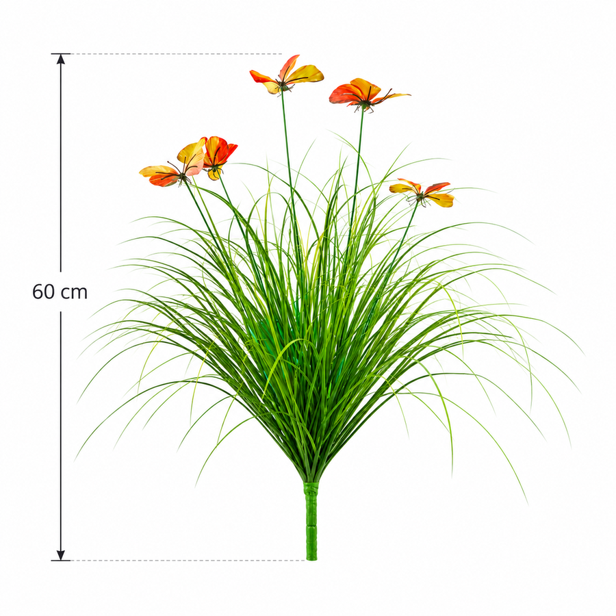 Pianta ornamentale artificiale in erba farfalla, 60 cm, con 5 fiori, verde e rosso, senza vaso
