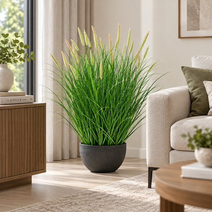 Pianta artificiale, erba ornamentale in vaso a coda di volpe, 70 cm, con 25 spezie, verde e rosa