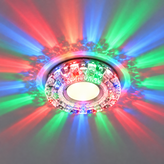 Spot LED ORBITA, 5W, Rotondo, Luce Fredda + RGB, Bianco, Resina e Vetro