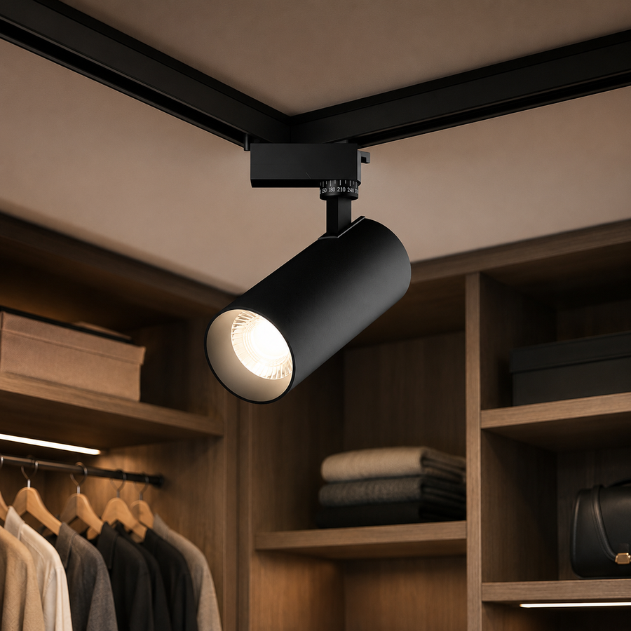 Proiettore da Binario LED, Luce Fredda 6000K, 15,7x7cm, Potenza 19W, Metallo, Nero