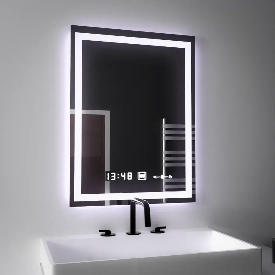Specchio rettangolare a LED, 45x60 cm, Verite MotionGlow Marcello, sistema antiappannamento, orologio e termometro, Specchi Marcello dimmerabili Titolo predefinito Alessandro Design