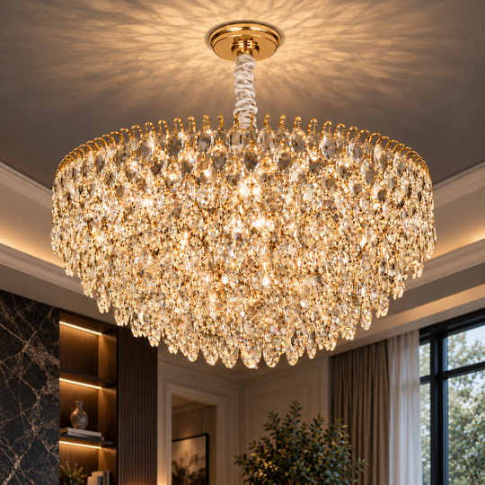 ERDENET Nobile Lampadario Cristallo, 5xE14, Diametro 40 cm, Metallo e Cristallo, Oro Lucido, Altezza Regolabile