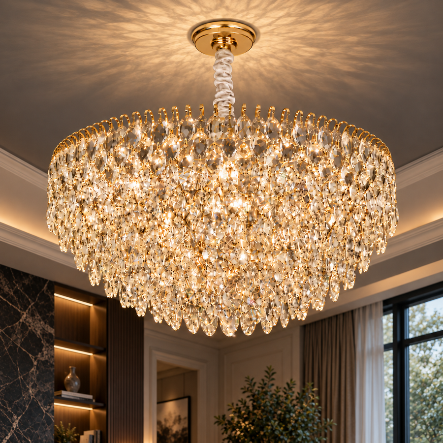 ERDENET Nobile Lampadario Cristallo, 5xE14, Diametro 40 cm, Metallo e Cristallo, Oro Lucido, Altezza Regolabile