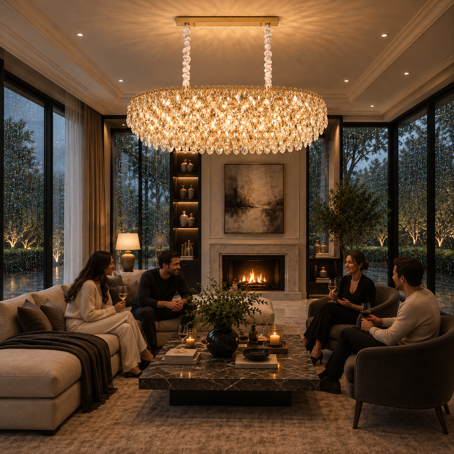 ERDENET Supremo Lampadario in cristallo, 12xE14, 92x38x36 cm, Metallo e cristallo, Oro lucido, Altezza regolabile