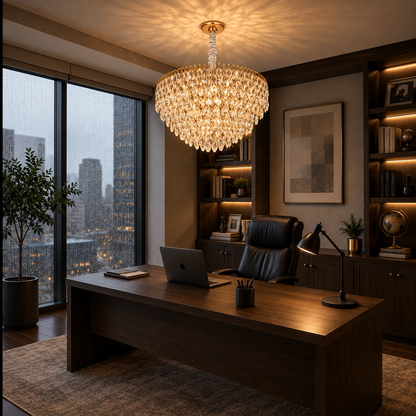 ERDENET Nobile Lampadario Cristallo, 5xE14, Diametro 40 cm, Metallo e Cristallo, Oro Lucido, Altezza Regolabile