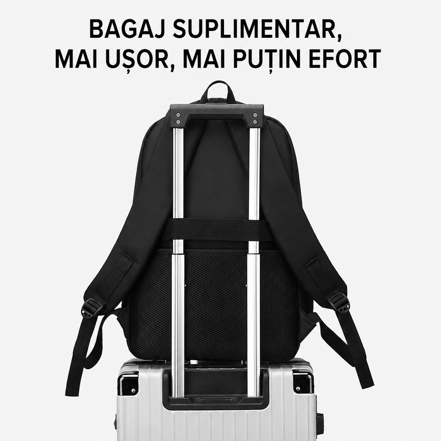 Rucsac de Scoala BOYSUN, 47x32x14 cm, Oxford, Negru si Albastru