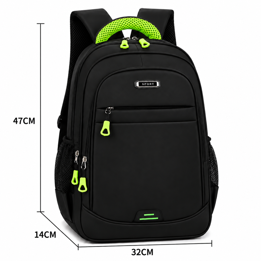 Rucsac de Scoala BOYSUN, 47x32x14 cm, Oxford, Negru si Verde