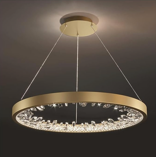 Lampadario LED a Sospensione con telecomando, Cristalli K9, 29W, 1 Cerchio, Luce Fredda/Calda/Neutra, Dimmerabile, Dorato, Lampadari LED con Telecomando Ad Altezza Regolabile Titolo predefinito Alessandro Design