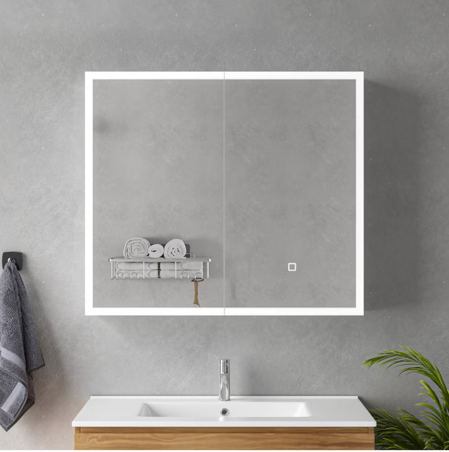 Specchio LED con Contenitore MODA 80x70 cm Bianco Illuminazione Perimetrale e Sensore Touch Specchi Contenitore Titolo predefinito Alessandro Design