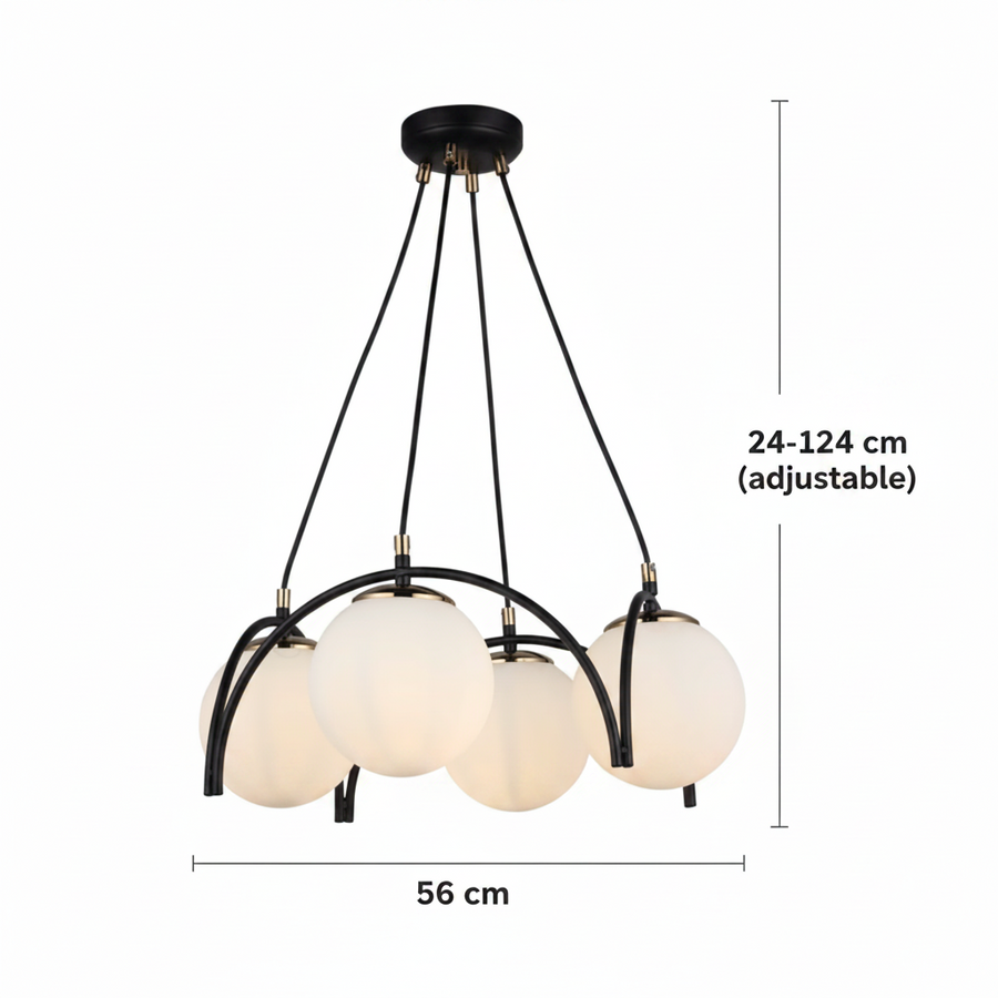 EGVEKINOT Lampadario classico, globo, 4xE27, altezza regolabile, nero