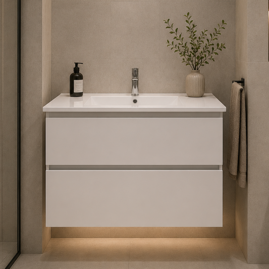 Set di mobili da bagno BELO, mobiletto per lavabo, 2 cassetti, bianco