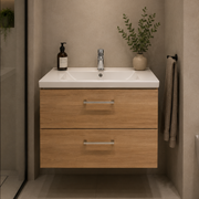 Set di mobili da bagno CELO, mobiletto per lavabo, 2 cassetti, bianco e marrone