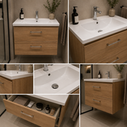 Set di mobili da bagno CELO, mobiletto per lavabo, 2 cassetti, bianco e marrone