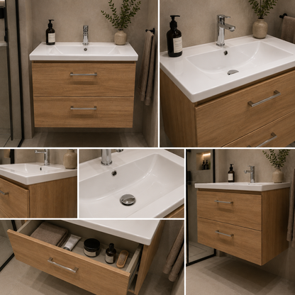 Set di mobili da bagno CELO, mobiletto per lavabo, 2 cassetti, bianco e marrone