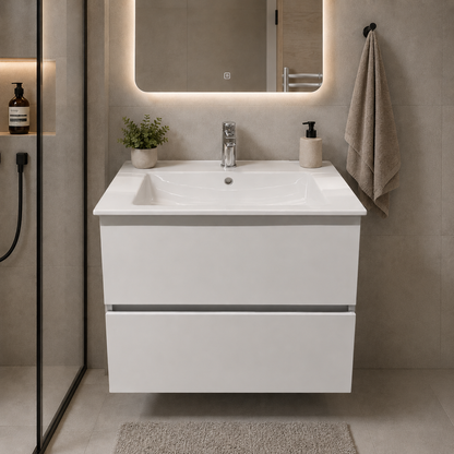 Set Mobilier DUSHANBE pentru Baie, Dulap Lavoar, 2 Sertare, Alb